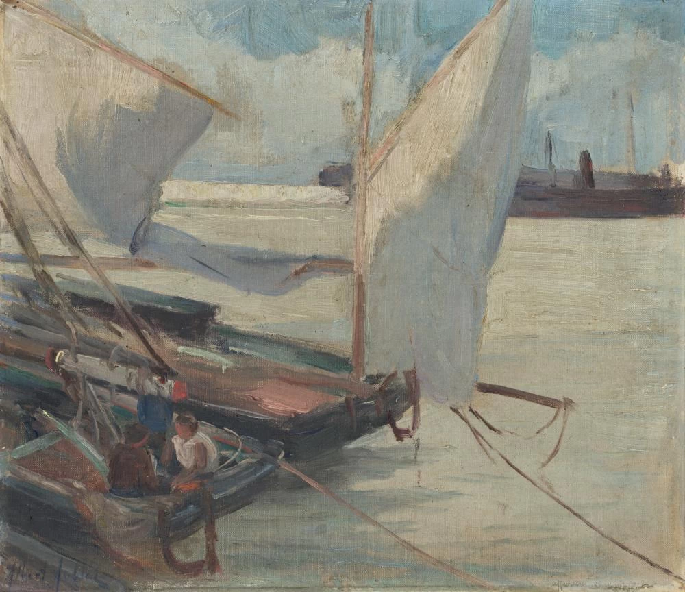 Barche a vela ormeggiate sulla riva, 1922